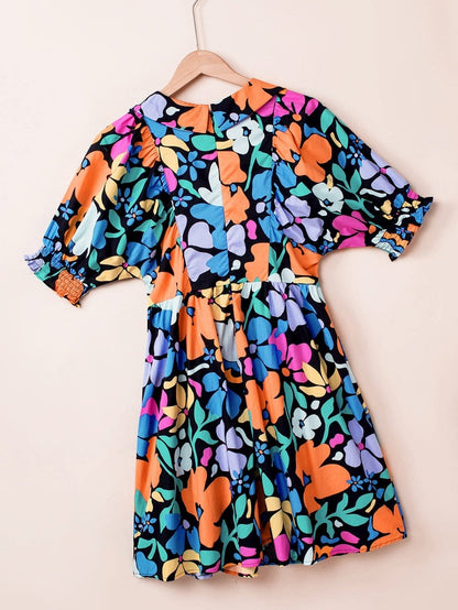 Chic Blue Floral Boho Dress