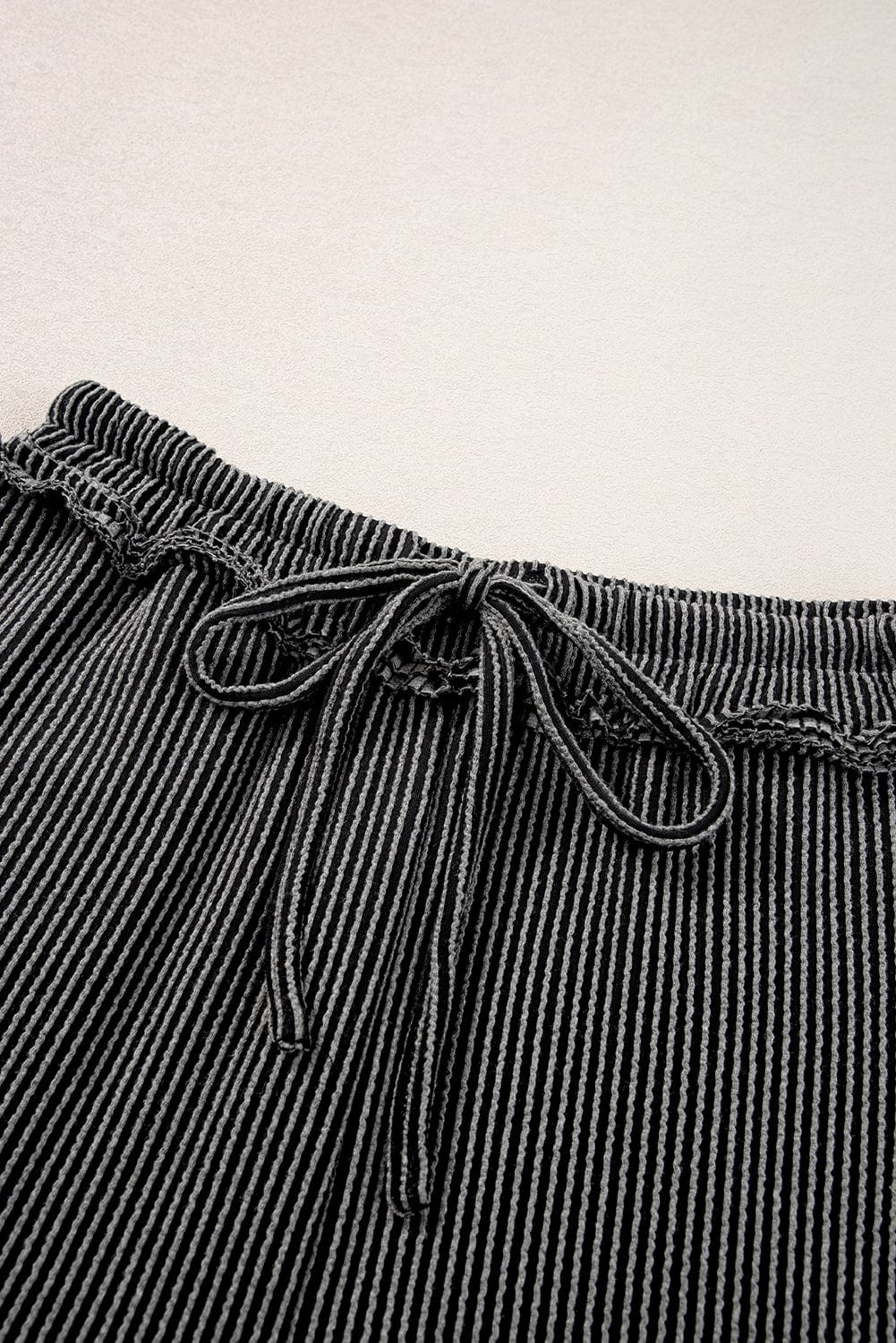 Chic Carbon Grey Ribbed Two-Piece Set with Exposed Seams