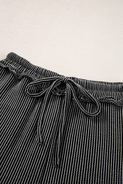 Chic Carbon Grey Ribbed Two-Piece Set with Exposed Seams