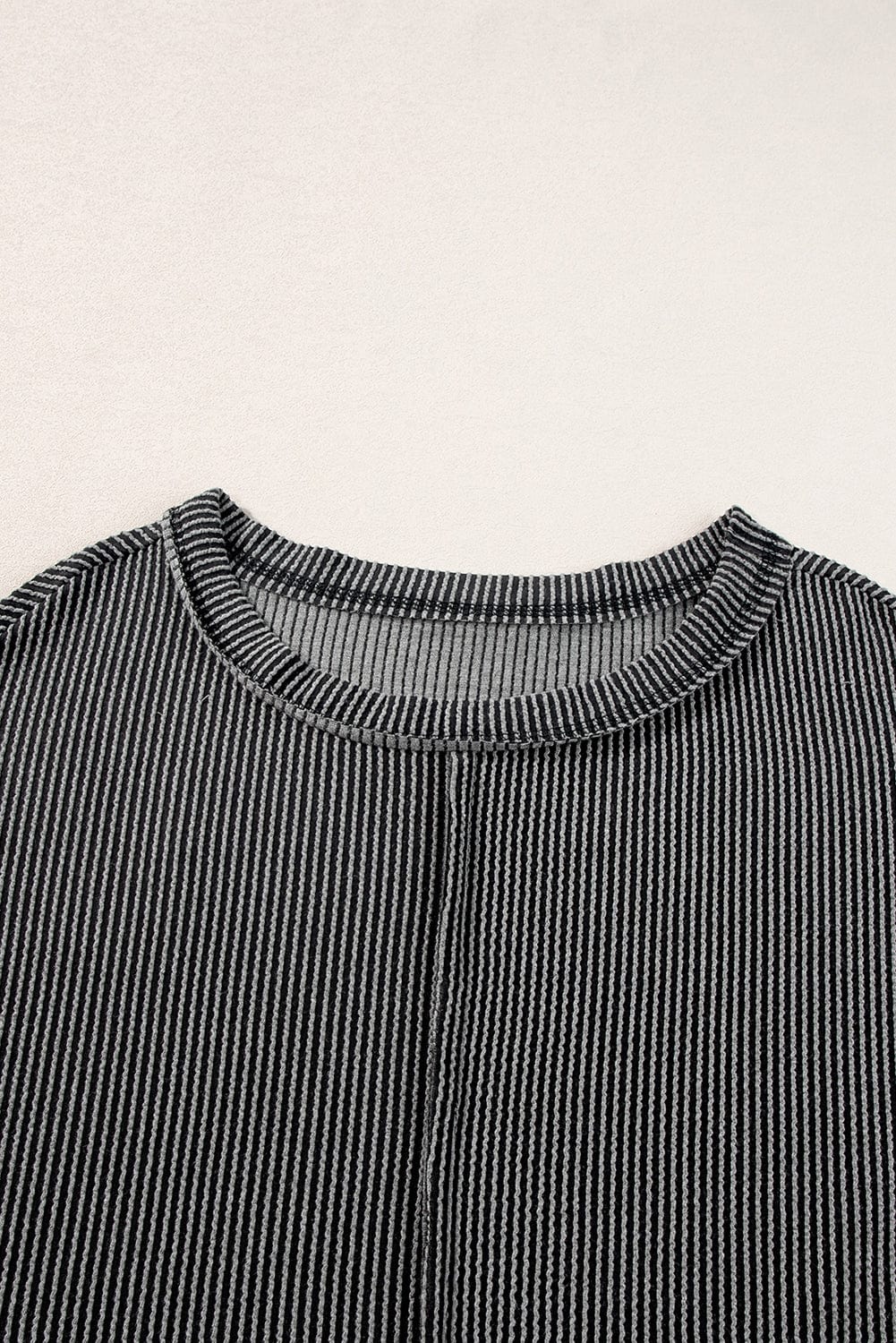 Chic Carbon Grey Ribbed Two-Piece Set with Exposed Seams