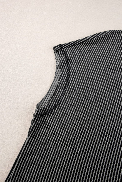 Chic Carbon Grey Ribbed Two-Piece Set with Exposed Seams