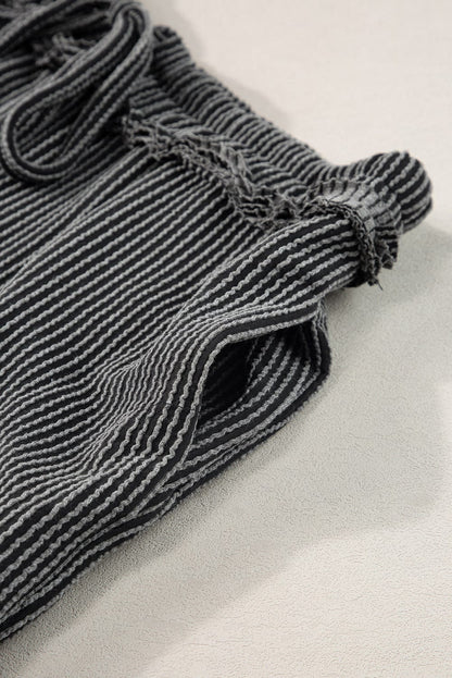 Chic Carbon Grey Ribbed Two-Piece Set with Exposed Seams