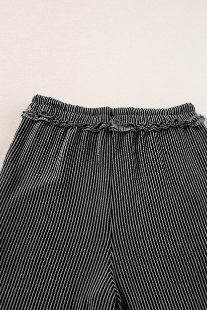 Chic Carbon Grey Ribbed Two-Piece Set with Exposed Seams