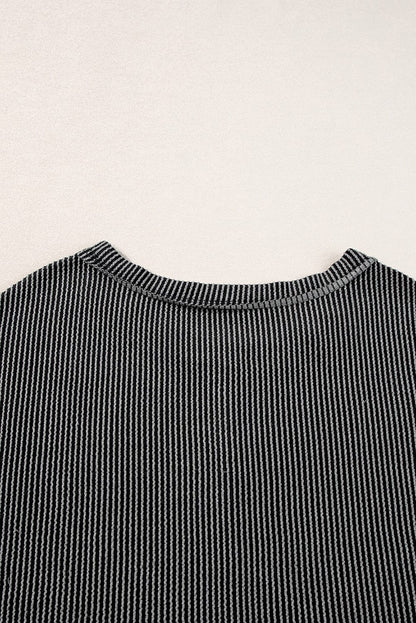 Chic Carbon Grey Ribbed Two-Piece Set with Exposed Seams