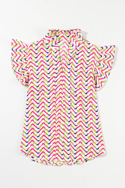 Chic Chevron Patterned Top with Ruffle Sleeves
