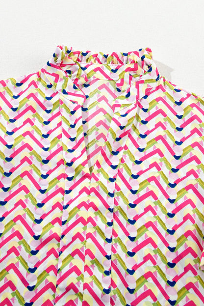 Chic Chevron Patterned Top with Ruffle Sleeves