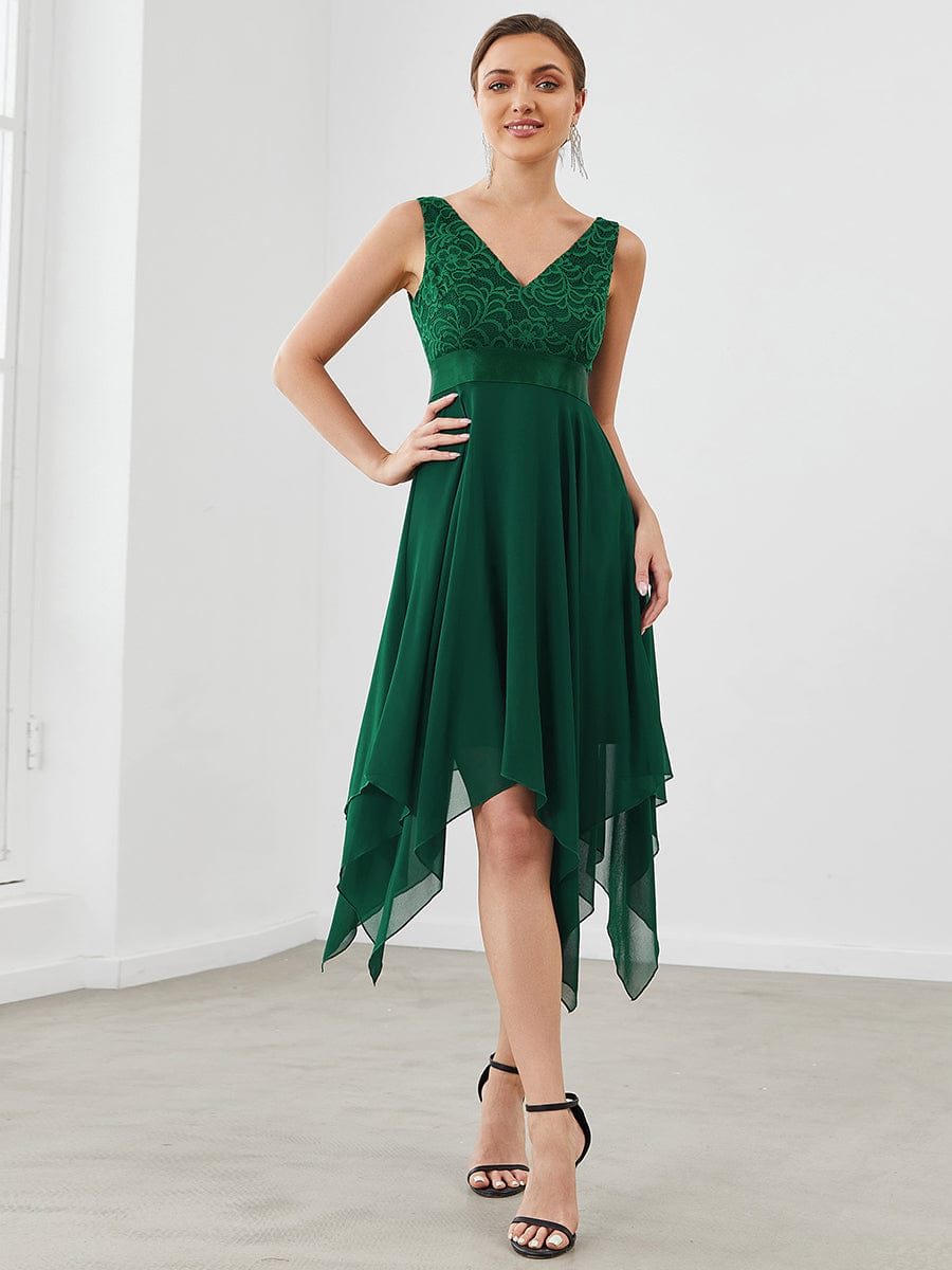 Chic Deep V-Neck Sleeveless Dress with Asymmetrical Hem