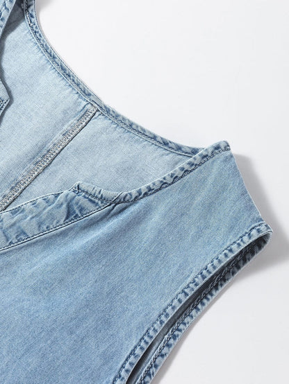 Chic Denim V-Neck Sleeveless Dress in Beau Blue Chambray