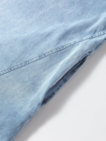 Chic Denim V-Neck Sleeveless Dress in Beau Blue Chambray