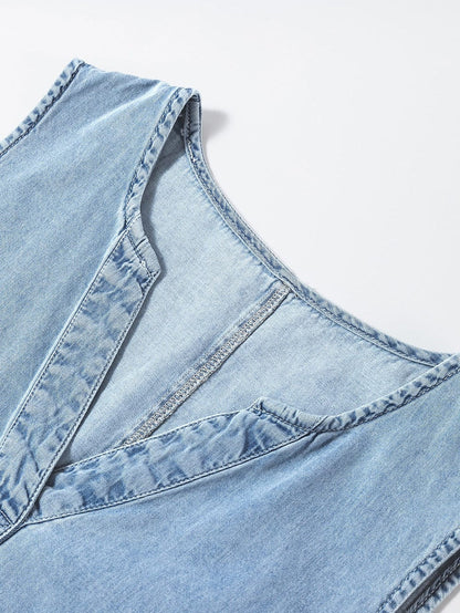 Chic Denim V-Neck Sleeveless Dress in Beau Blue Chambray