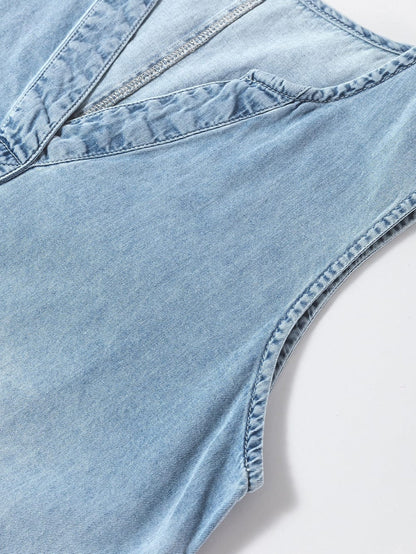 Chic Denim V-Neck Sleeveless Dress in Beau Blue Chambray