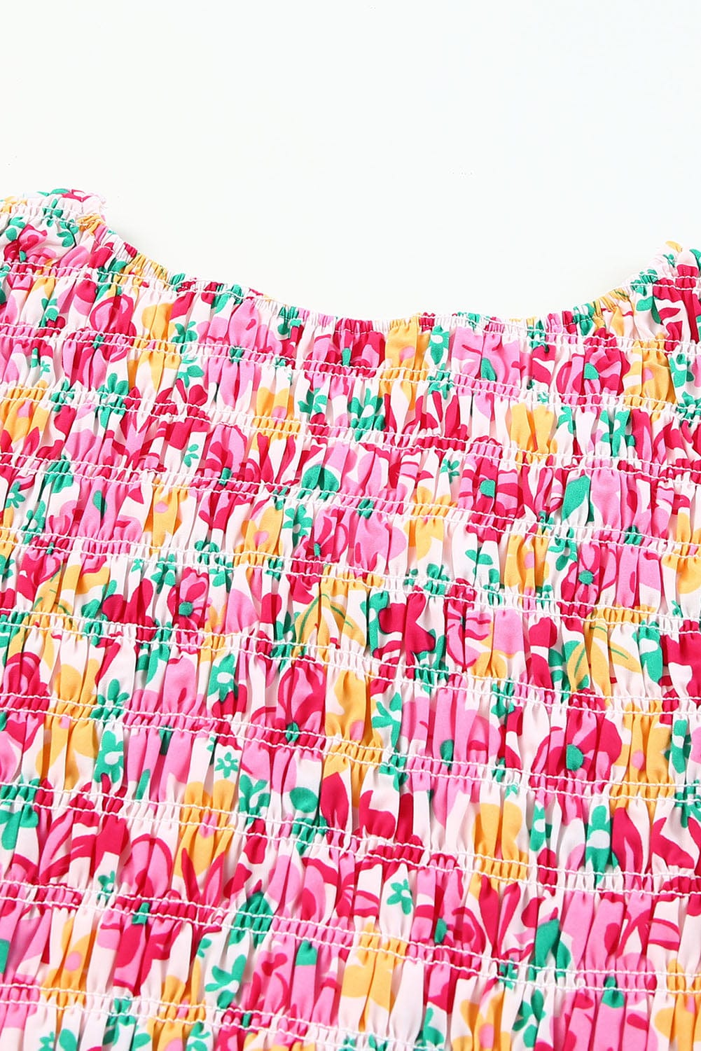 Chic Floral Mini Dress with Smocked Bodice and Ruffle Details