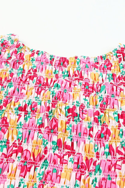 Chic Floral Mini Dress with Smocked Bodice and Ruffle Details