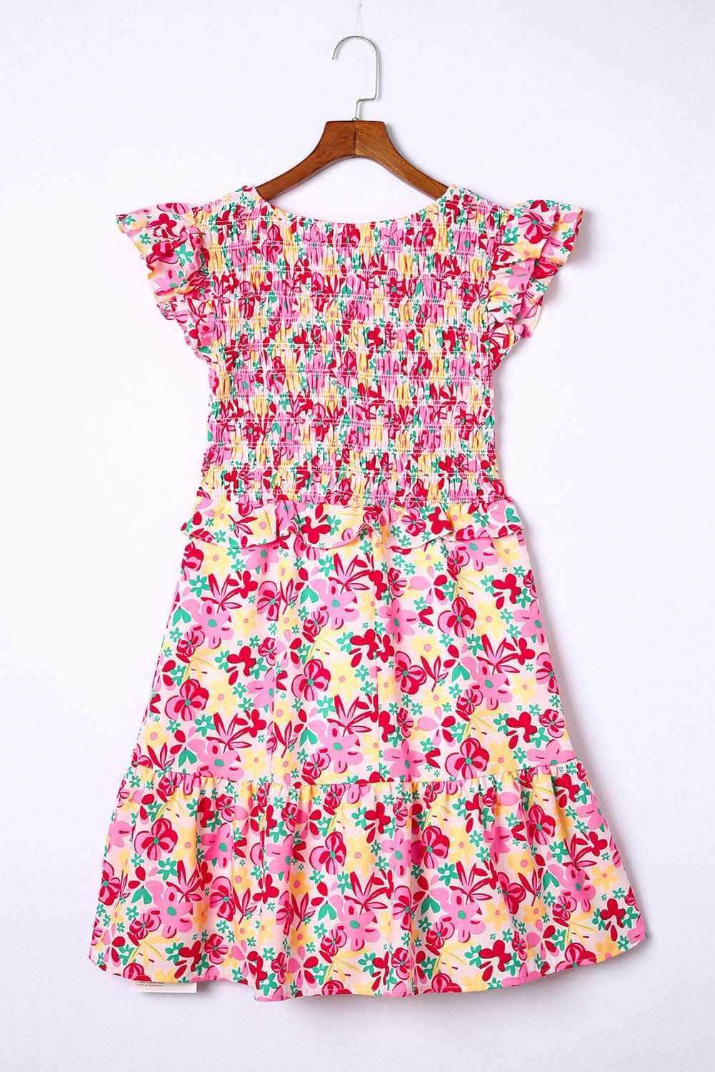 Chic Floral Mini Dress with Smocked Bodice and Ruffle Details