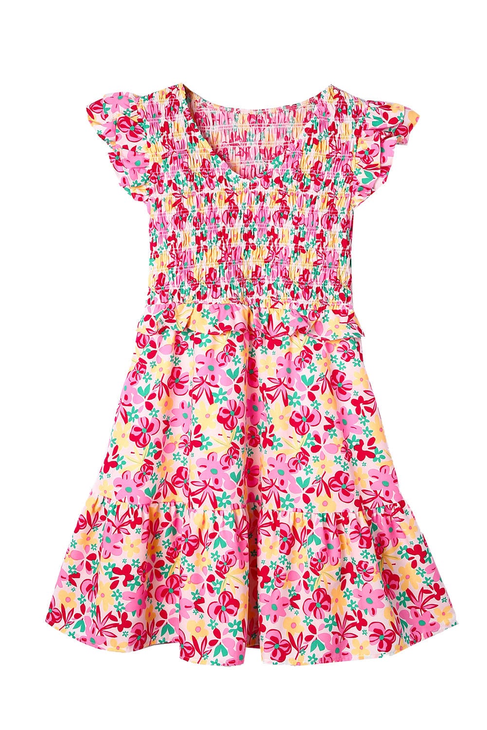 Chic Floral Mini Dress with Smocked Bodice and Ruffle Details