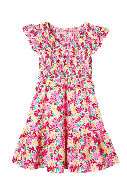 Chic Floral Mini Dress with Smocked Bodice and Ruffle Details