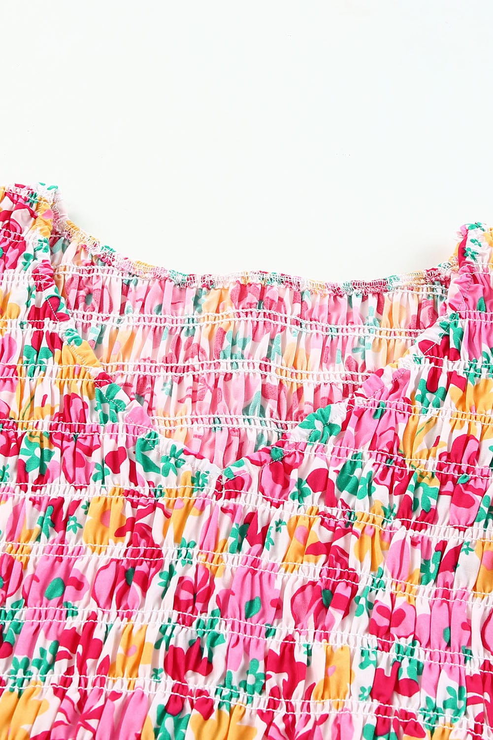 Chic Floral Mini Dress with Smocked Bodice and Ruffle Details