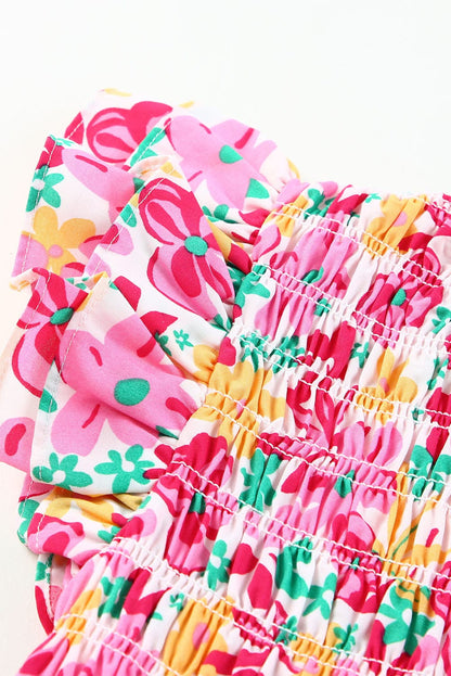 Chic Floral Mini Dress with Smocked Bodice and Ruffle Details