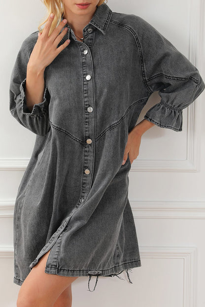 Chic Gray Denim Mini Dress with Button Detail