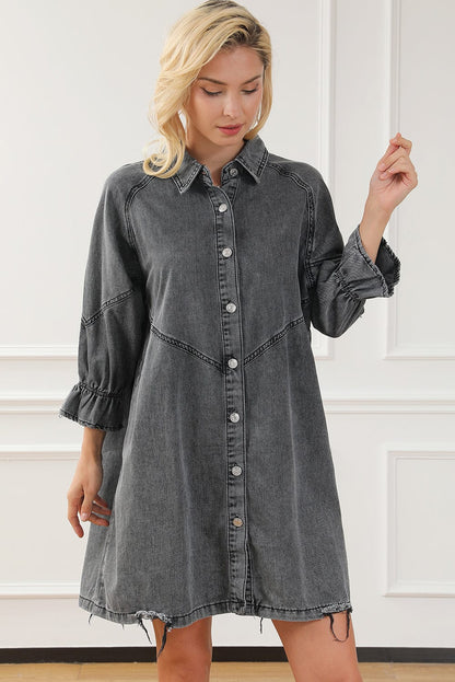 Chic Gray Denim Mini Dress with Button Detail