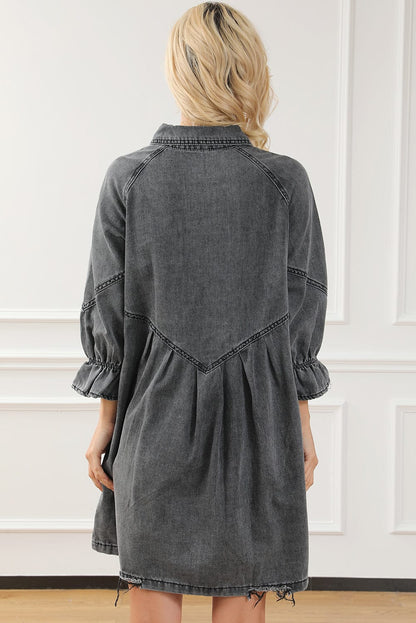 Chic Gray Denim Mini Dress with Button Detail