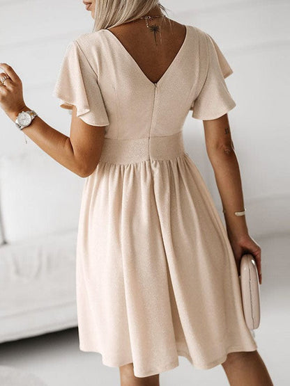 Chic Midi-Length Backless Dress with V-Neck and High Waist for Women