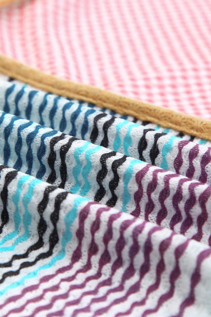 Chic Multicolor Cold Shoulder Knit Top with Striped Color Block