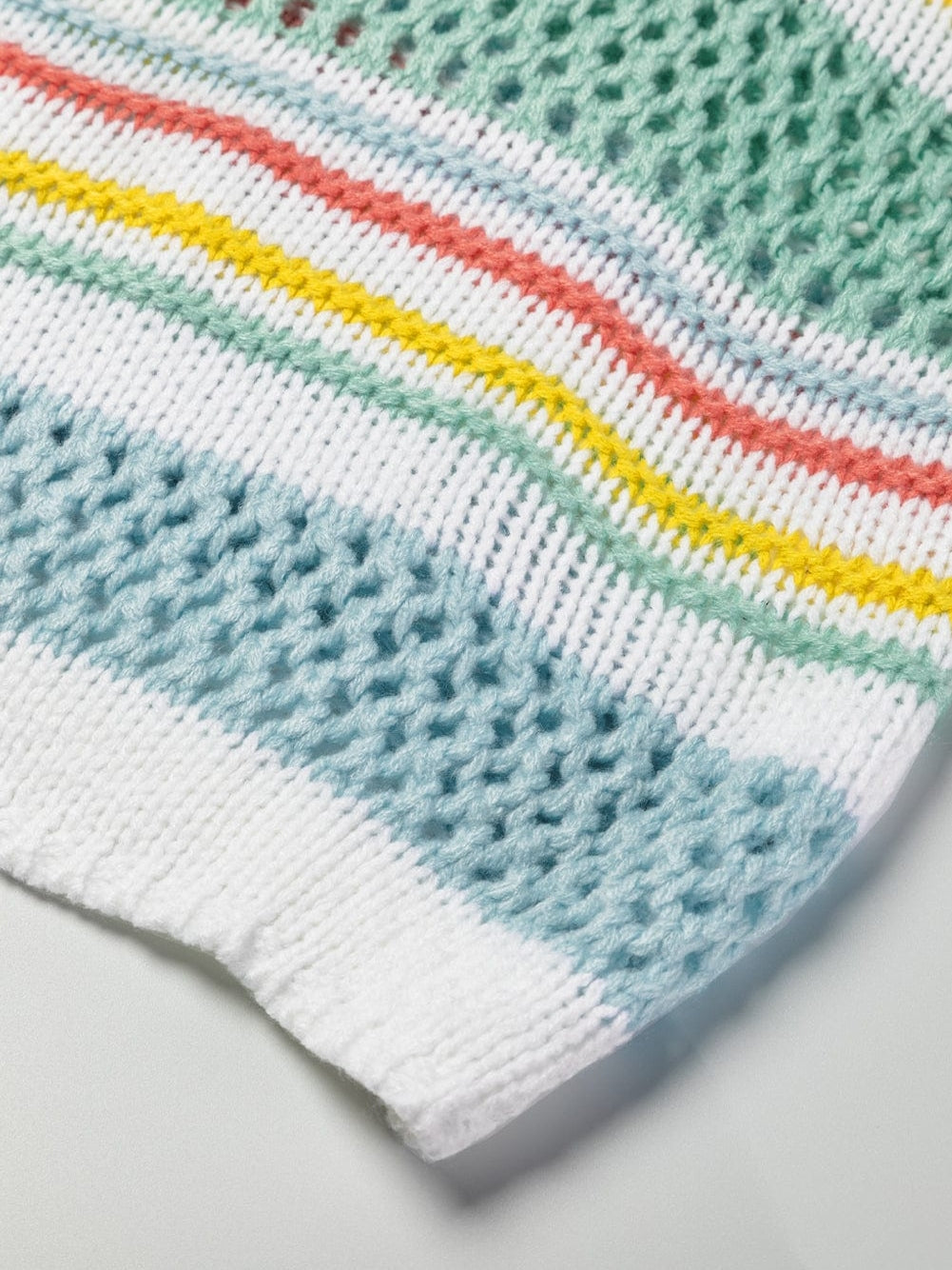 Chic Multicolored Striped Knit Sweater with Hollow Contrast Sleeves