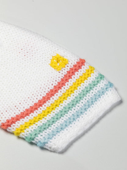 Chic Multicolored Striped Knit Sweater with Hollow Contrast Sleeves