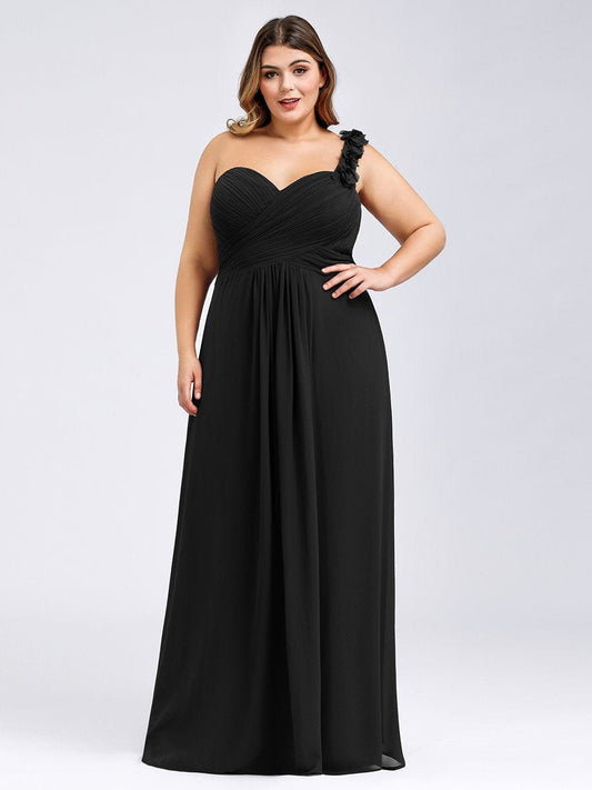 Chic One-Shoulder Plus Size Chiffon Bridesmaid Gown