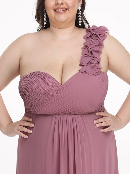 Chic One-Shoulder Plus Size Chiffon Bridesmaid Gown
