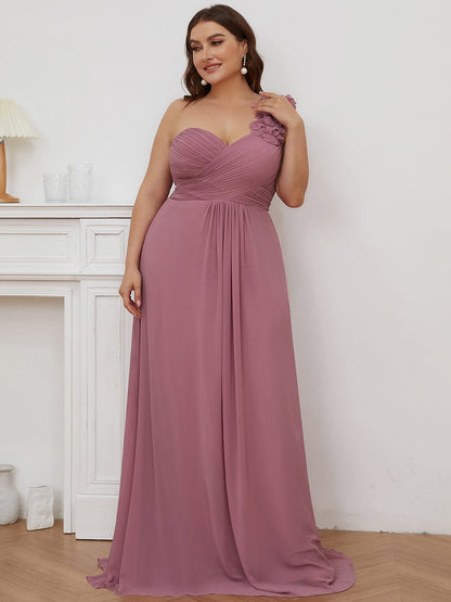 Chic One-Shoulder Plus Size Chiffon Bridesmaid Gown