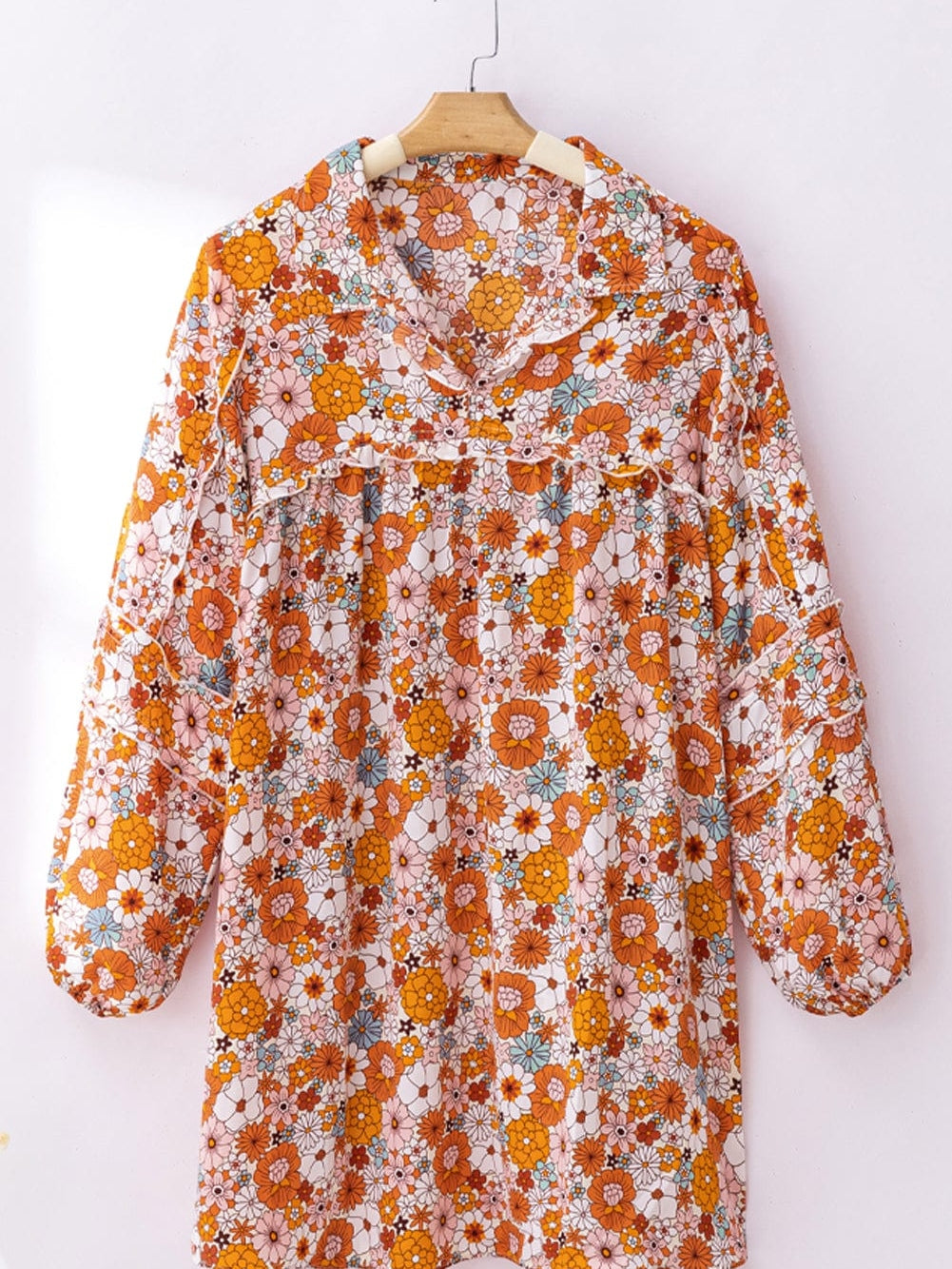 Chic Orange Floral Shift Dress with Pockets