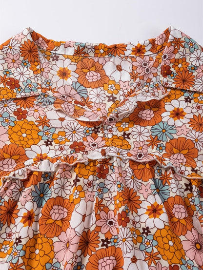 Chic Orange Floral Shift Dress with Pockets