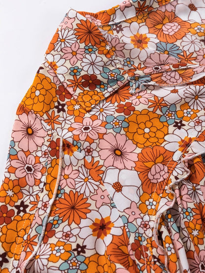 Chic Orange Floral Shift Dress with Pockets