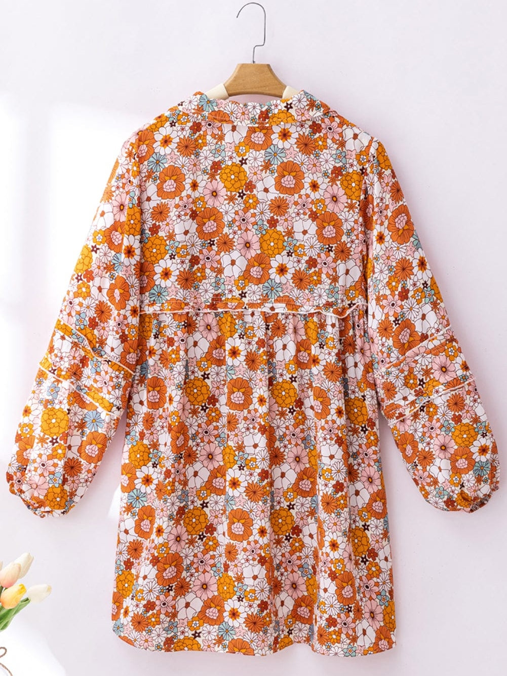 Chic Orange Floral Shift Dress with Pockets