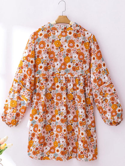 Chic Orange Floral Shift Dress with Pockets