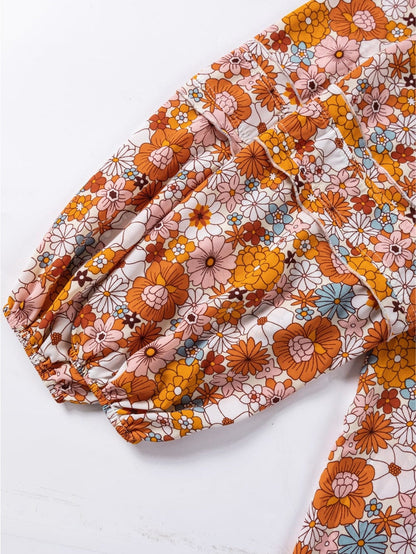 Chic Orange Floral Shift Dress with Pockets