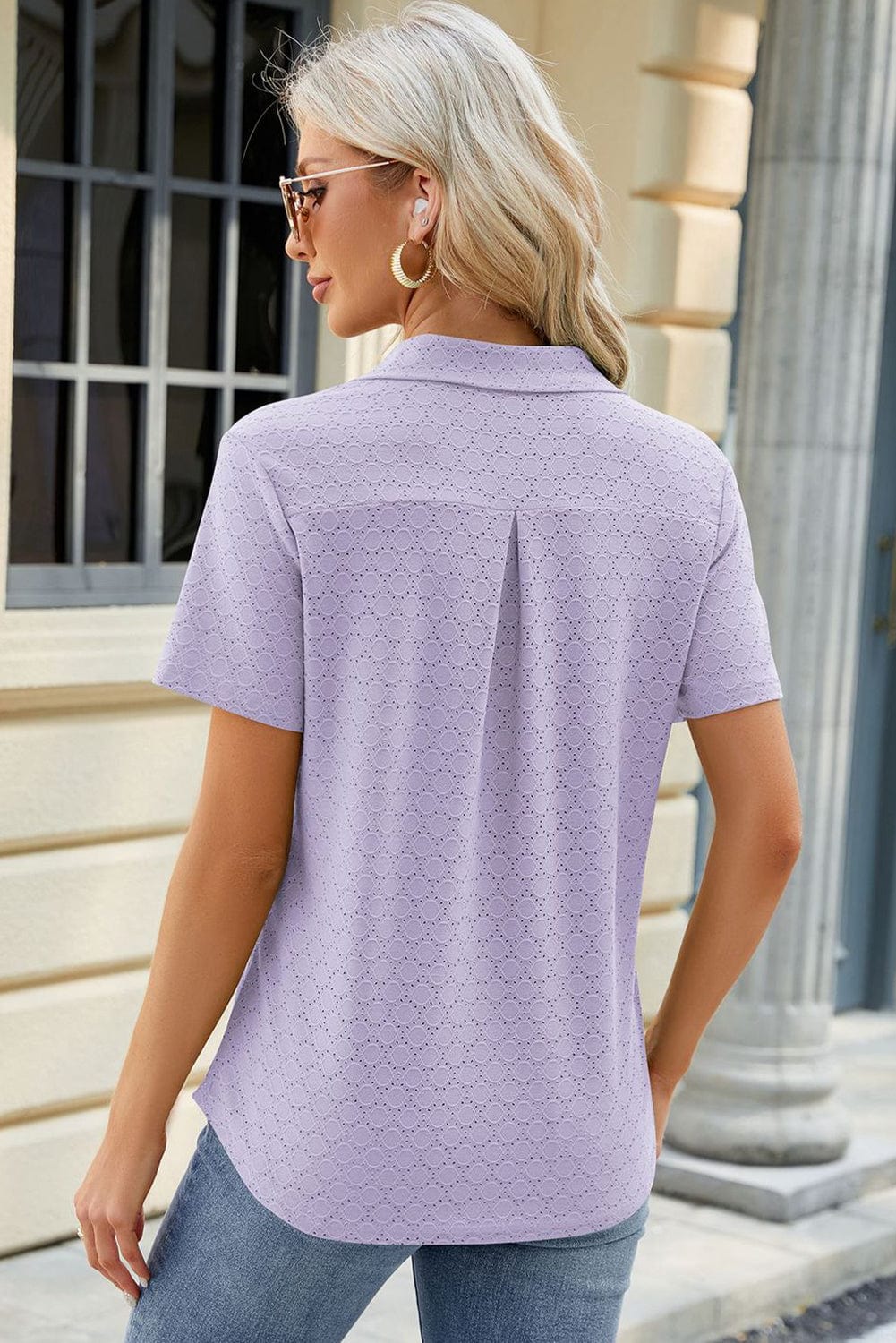 Chic Orchid Petal Eyelet Polo Top