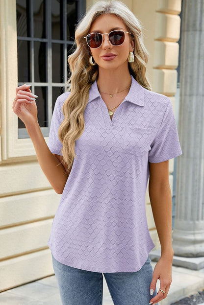Chic Orchid Petal Eyelet Polo Top