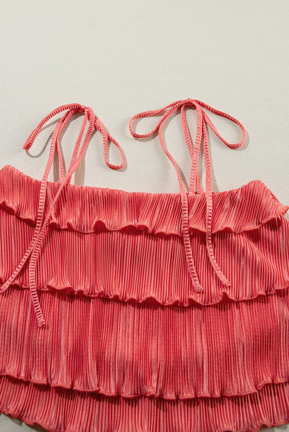 Chic Pale Chestnut Ruffle Cami and Pleated Wide Leg Pants Ensemble