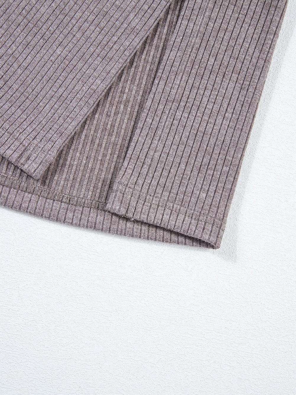 Chic Pale Khaki Ribbed Knit Color Block Poncho with Split Side