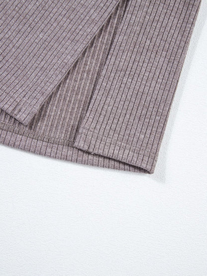 Chic Pale Khaki Ribbed Knit Color Block Poncho with Split Side