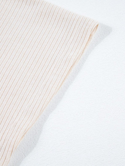 Chic Pale Khaki Ribbed Knit Color Block Poncho with Split Side