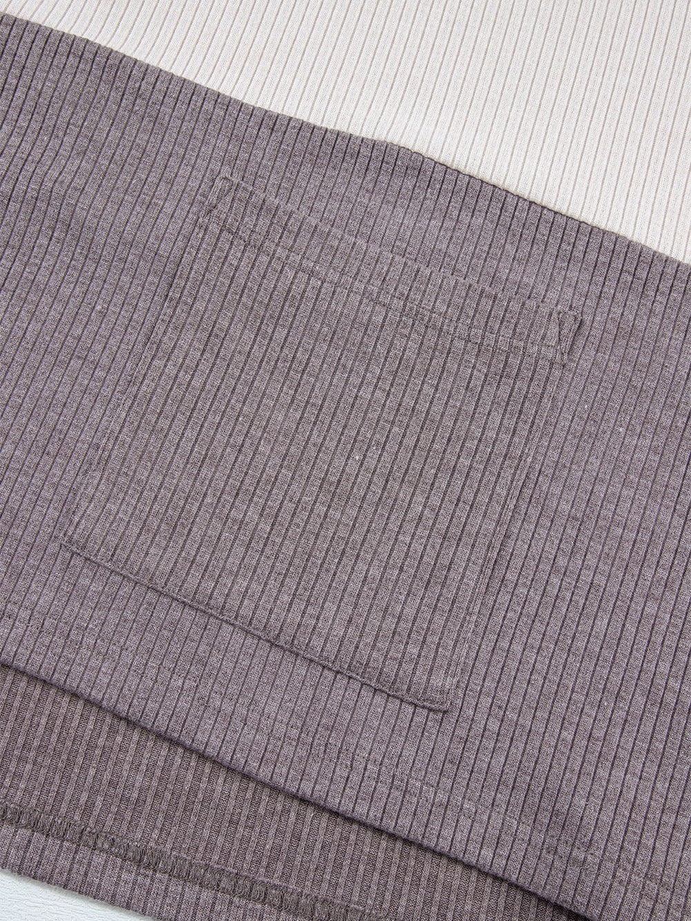 Chic Pale Khaki Ribbed Knit Color Block Poncho with Split Side