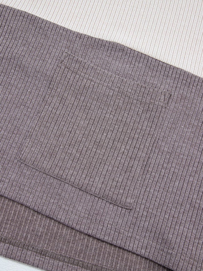 Chic Pale Khaki Ribbed Knit Color Block Poncho with Split Side