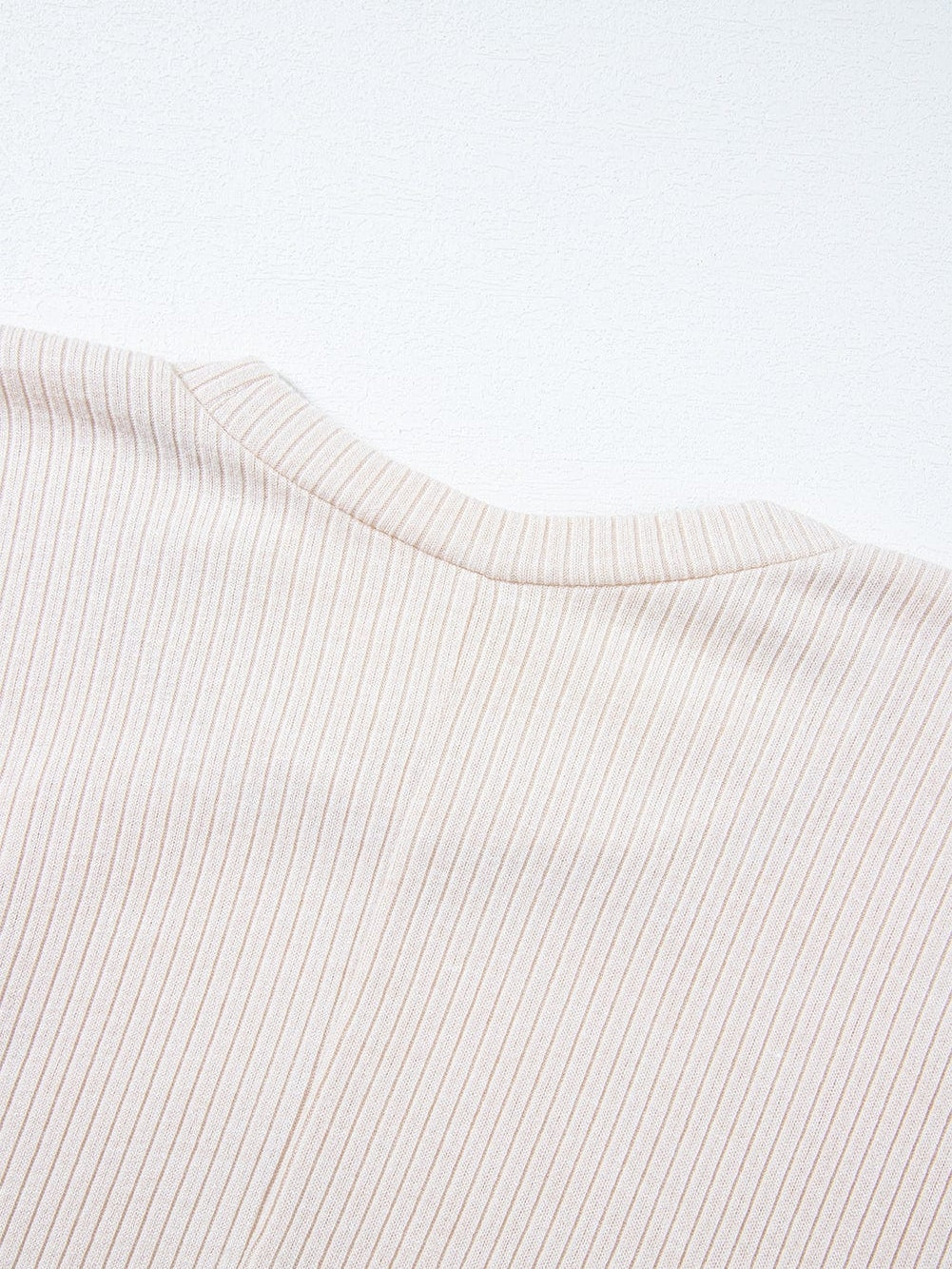 Chic Pale Khaki Ribbed Knit Color Block Poncho with Split Side