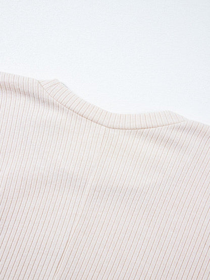 Chic Pale Khaki Ribbed Knit Color Block Poncho with Split Side