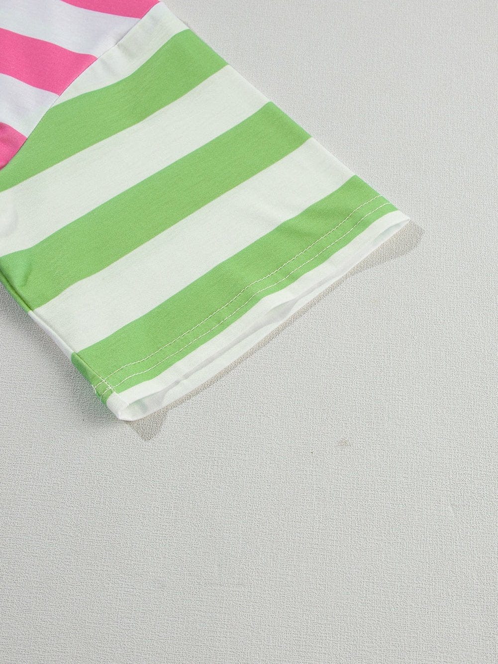 Chic Pink Striped Patch Pocket Tee with Drop Sleeves