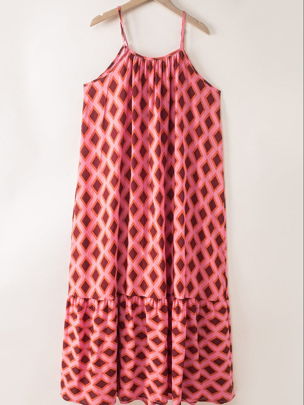 Chic Red Geometric Print Bohemian Maxi Dress